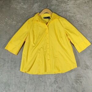 Maggie Barnes Shirt‎ Womens 1X Yellow Button Down Collared Blouse Normcore